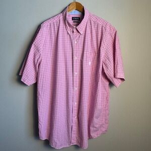 Chaps Mens Pink Plaid Short Sleeve Button Down Shirt Size 2XLT Retro Preppy